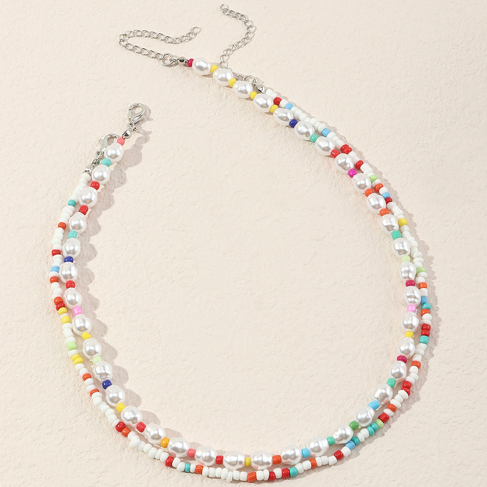Collar de perlas de imitacin estilo Pastoral bohemio con cuentas de colores de diseo Nz2232picture4