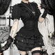 CF25026 Gothic Dark Style Jacquard Texture Shirt 2025 New Slim Fit Joker Short Sleeve Top for Women