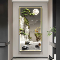迎客松山水画挂画LED玄关楼梯间茶室装饰画寓意好麋鹿入户灯光画