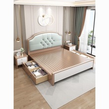 美式轻奢实木床1.8米双人主卧大床2米2.2米软包1.5米家用储物网红