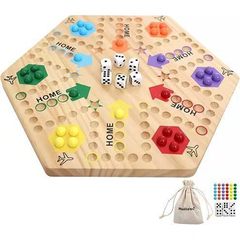 木质双面棋盘游戏飞行棋4人6人轨道棋盘派对游戏木质益智游戏玩具