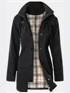 Amazon Women's New Outdoor Jacket Tight Waist Hooded Rainproof Clothes Raincoat Coat
