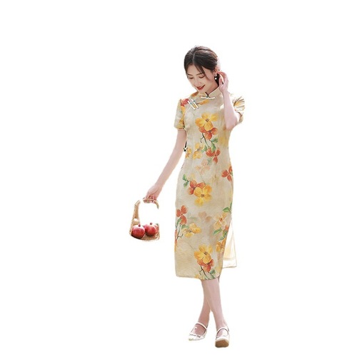 Parent-child outfit qipao for girls Mother Daughter floral Chinese dresses Parent Child Qipao Birthday photos Mother daughter Women's cheongsam