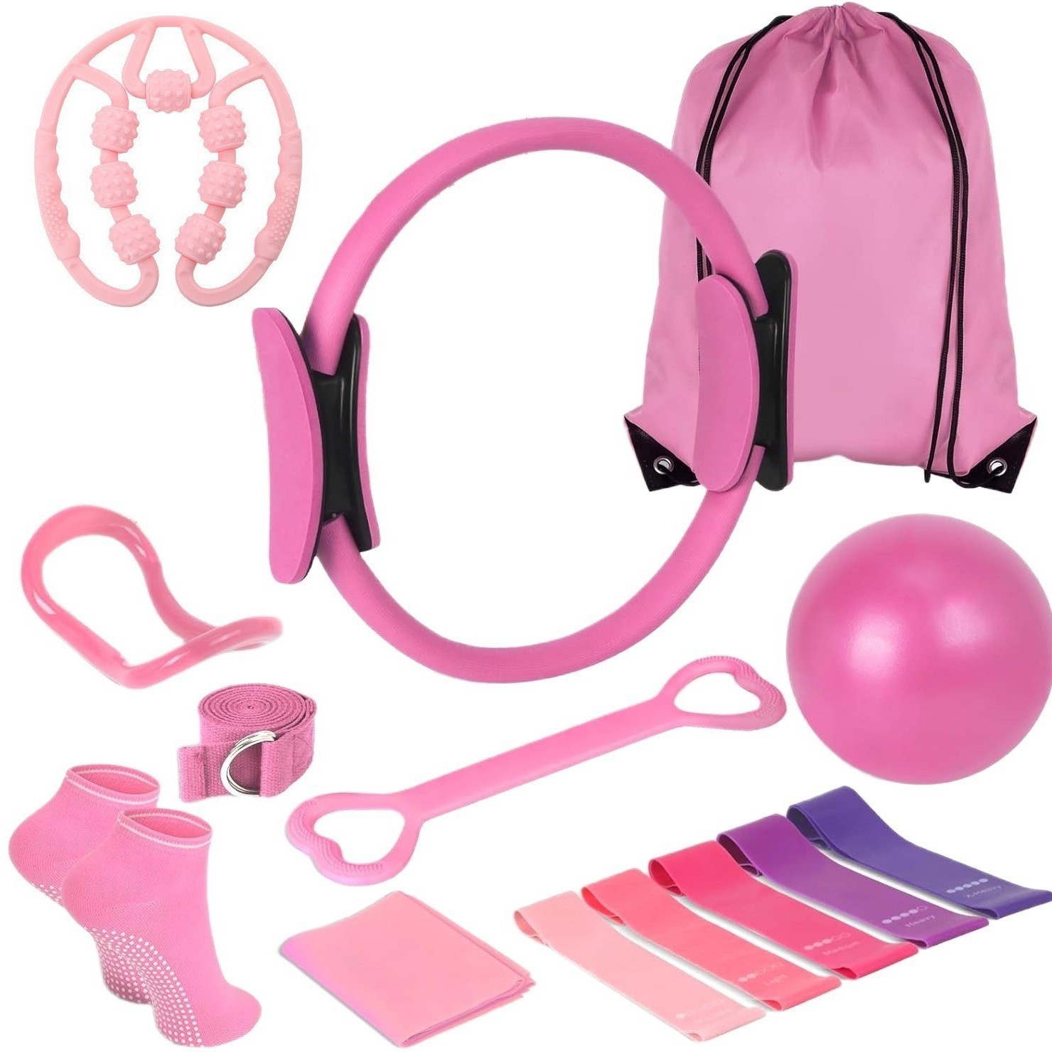 Cross-Border Yoga Ring, Pilates Ring, 13-Piece Set, Yoga Ball, Stretch Band, Resistance Band, Yoga Socks, Fitness Five-Piece Set