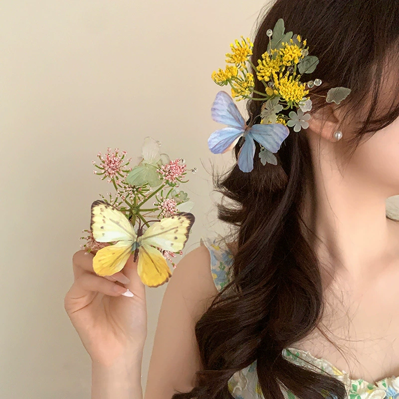 Ранняя весна, заколка для волос с цветком бабочки, заколка для волос, аксессуар для волос в лесном стиле, милый цветок, боковая челка, зажим для волос, аксессуар для волос