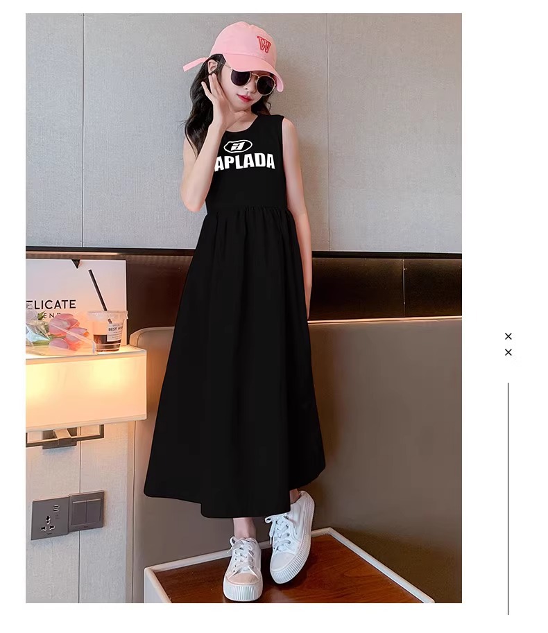 Vestito estivo per ragazze 2024 nuovo per bambini di medie dimensioni, gonna a trapezio senza maniche, senza schienale, stile western per studenti_voghion.com