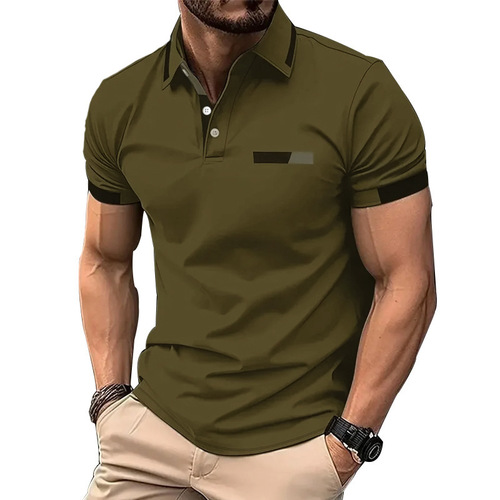 2025 Amazon New Cross-border Men's Casual POLO Shirt with Pouch Pocket Print Collar Business T-Shirt for Men