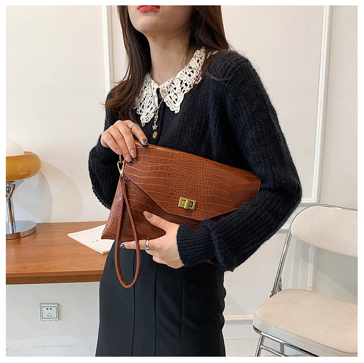 New Crocodile Pattern Clutch Korean Style Mens and Womens Handbags Casual Envelope Bag Patent Leather Bags File Bag Trendy Clutchpicture15