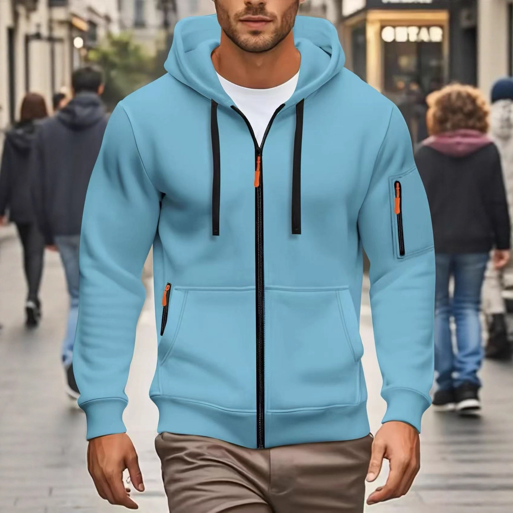 2025新款跨境欧码秋冬男士卫衣拉链连帽衫男士运动休闲开衫外套