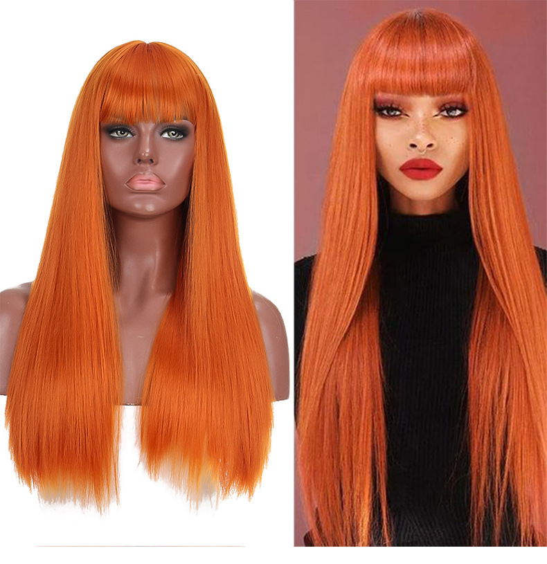 Synthetische Perücke für Damen, langes glattes Haar, Kunstfaser, Hochtemperatur-Seide, flauschig und modisch, voll_voghion.com