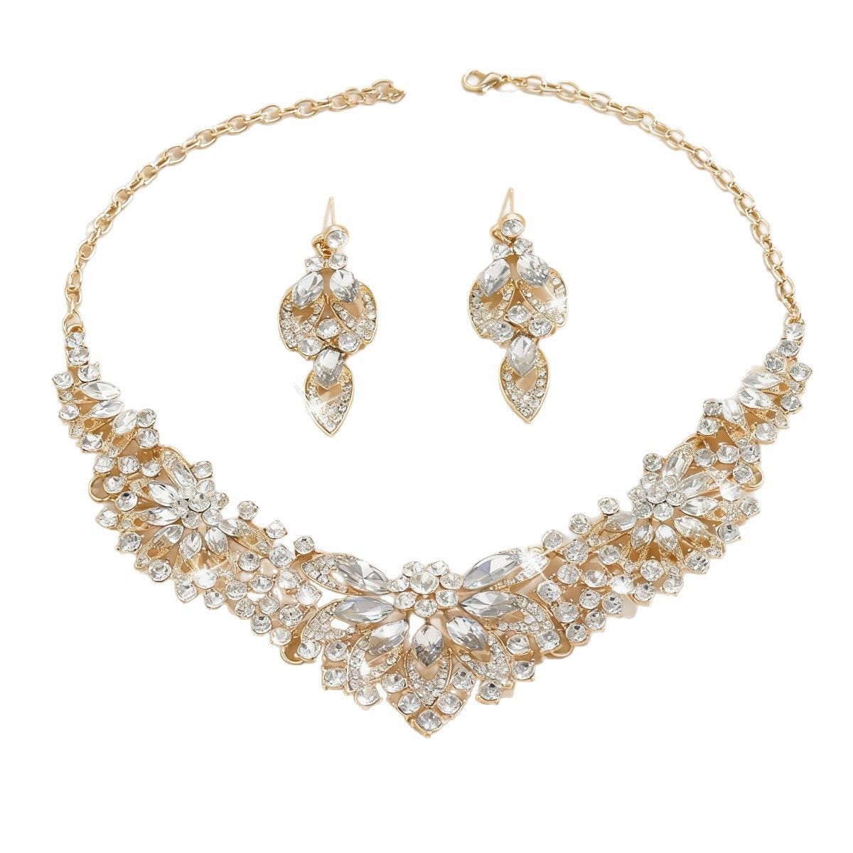 Fábrica de venta directa aleación de diamante de boda collar pendientes joyas de boda joyas de banquete joyas de dama image 8