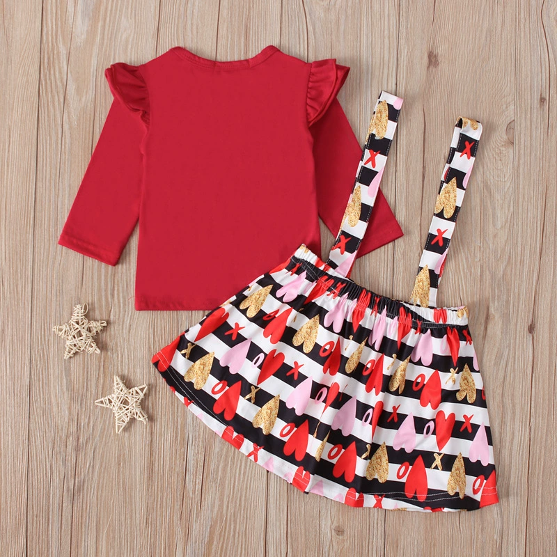 Demi-season colored long-sleeve for St. Valentine's Day, dress, skirt, set, European style, children's clothing