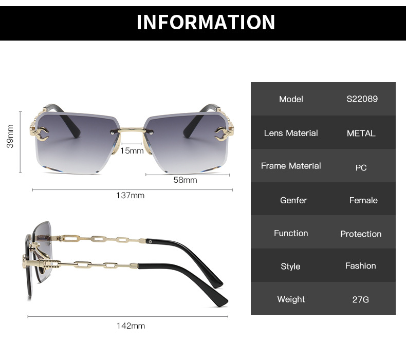 32g Weight Frameless Glasses Structure Sunglasses Classification PC, UV400 Protection Lens Material Square Glasses Style Travel Occasion Solid Color Pattern Women'S Gender Fashion Style Fashion Solid Color PC UV400 Protection Square Frameless Women's Sunglasses 4