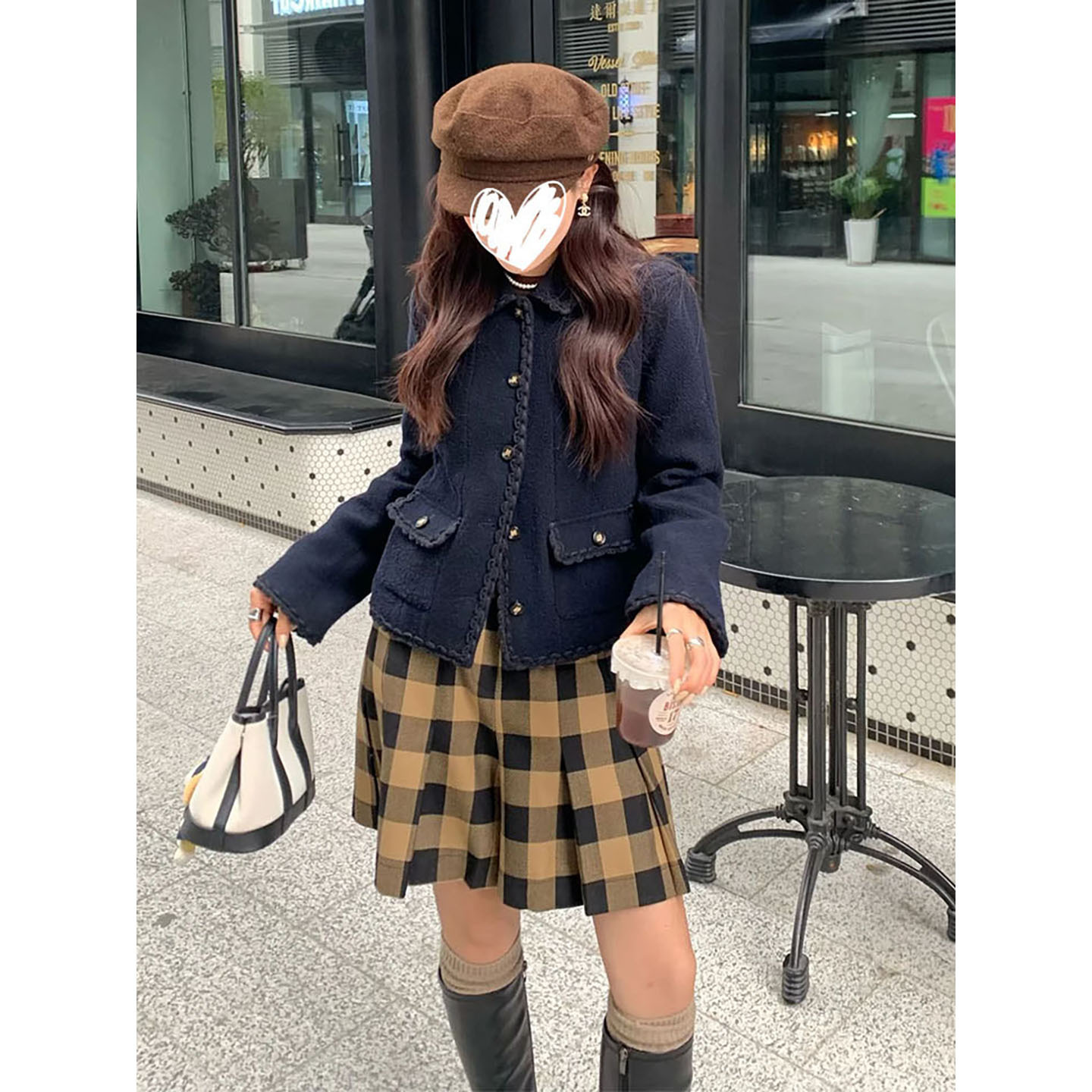 Korean Preppy Style Long-Sleeved Suit Jacket for Women 2025 Autum Niche New Plaid Skirt Pants Two-Piece Suit