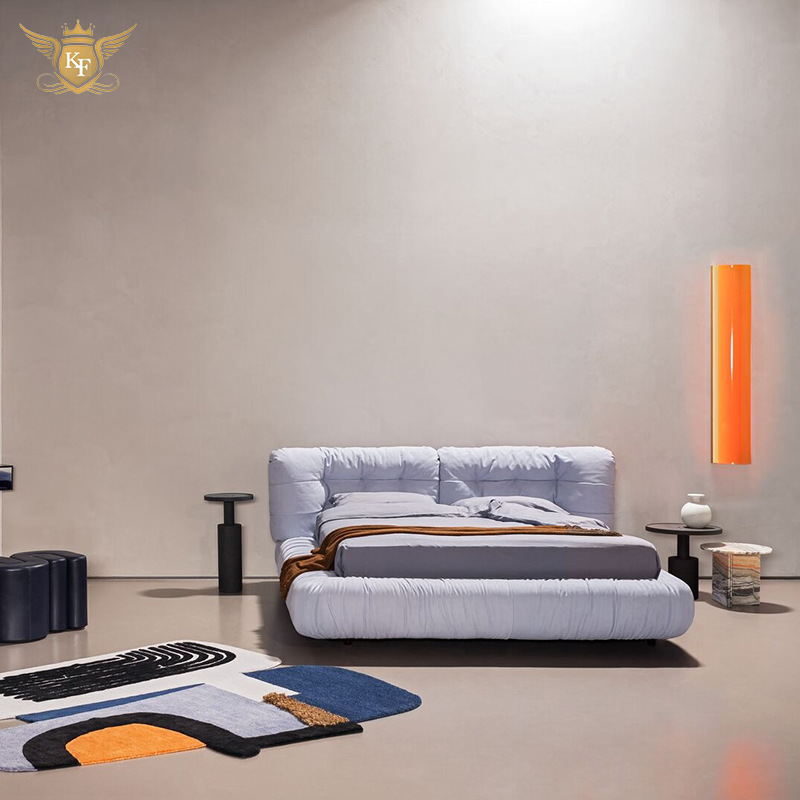 Unique Modern Minimalist Design Blue Leather King-Size Double Bed Frame Cloud Tufted Double Bed Unique Modern Minimalist Design Blue Leather King-Size Double Bed Frame Cloud Tufted Double Bed