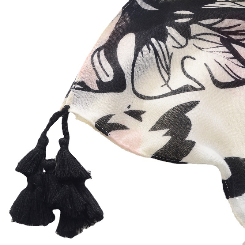 Amazon deseo transfronterizo primavera bufanda delgada señoras viaje foto chal hojas impresas algodón y cáñamo sensación bufanda