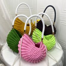 跨境纯手工钩织海螺贝壳包海边度假女编织包成品珍珠链单肩斜挎包
