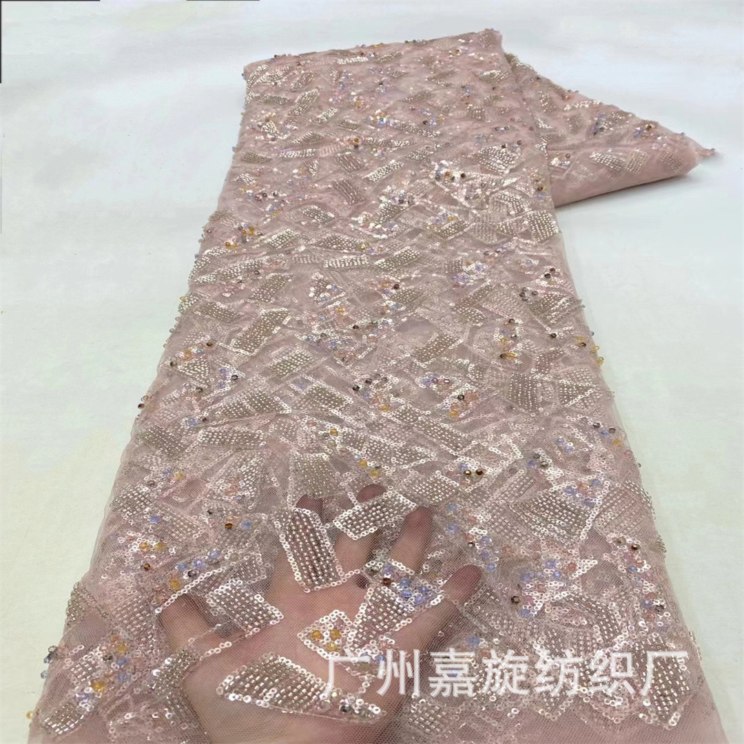 Europa y América sequilla diamante tela teñida geometría de encaje vestido vestido de noche tela JX4153