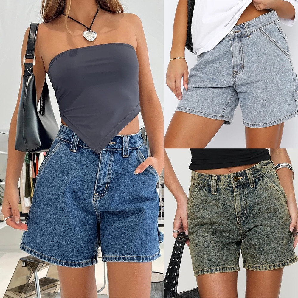 Temu2026 European and American Cross-Border Summer New Street Fashion Loose Slimming Workwear Women's Denim Straight Shorts