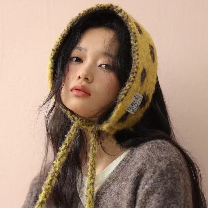 New Korean Style Ins Polka Dot Knitted Small Scarf for Women Autumn and Winter Fashion Lace-Up Baotou Ear Protection Dual-Purpose Warm Earmuffs