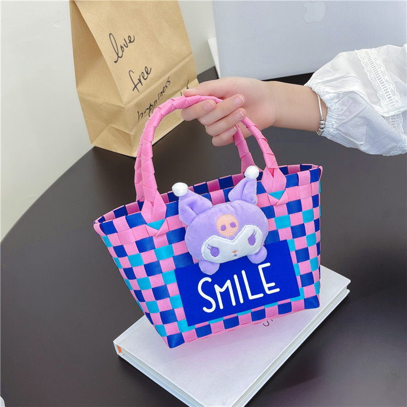 2023 Nueva Chica frito de la calle cesta de verduras bolso tejido PC bolso tejido de color portátil cesta de dibujos animados lindo bolsa de playa