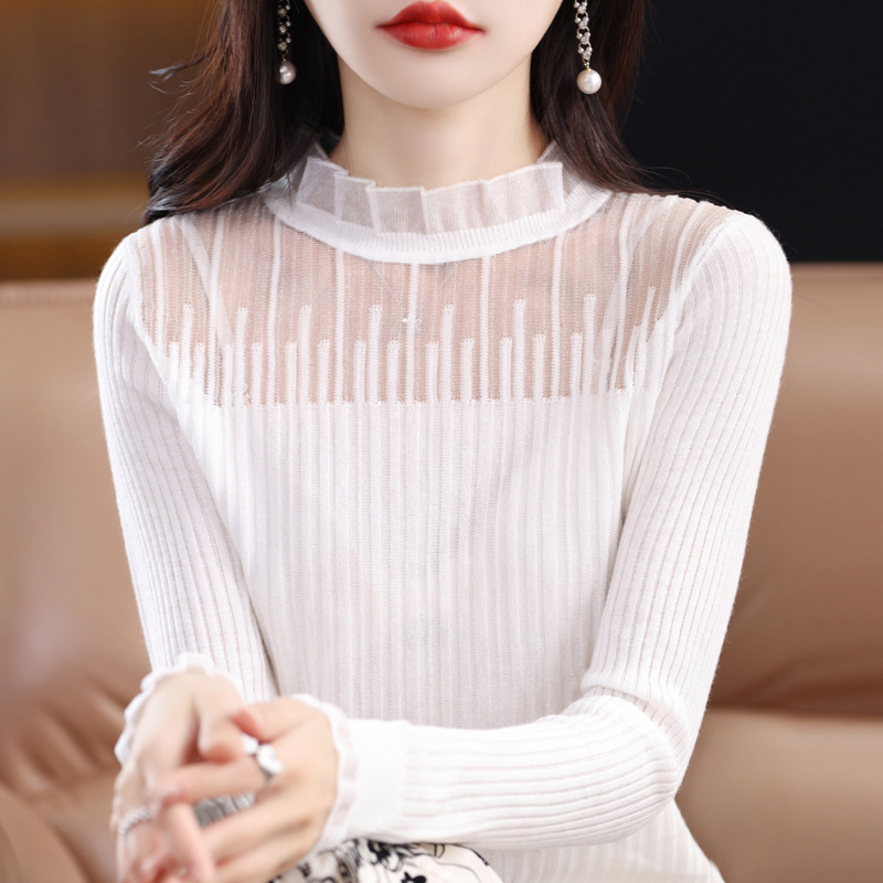 Lace Base Shirt French Style Chic Western Style Small Top Women's Inner Half Turtleneck Sweater Long Sleeve New Sweater