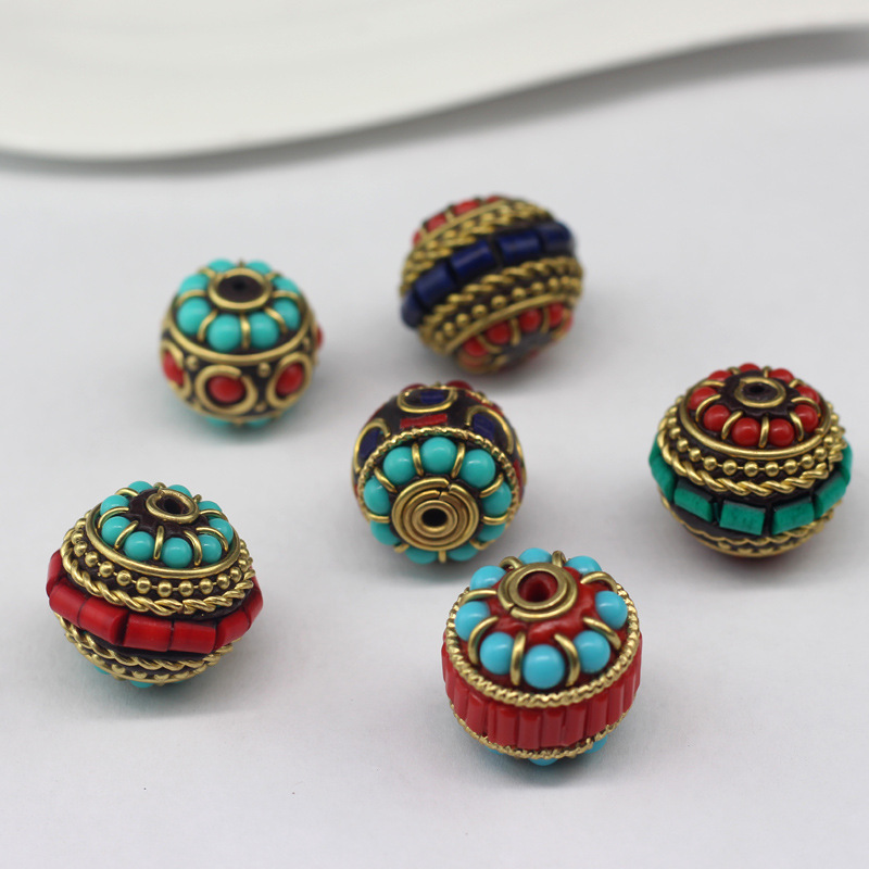 Ethnic copper brass stone inlay handmade