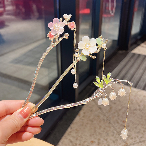 White Deer's same magnolia flower hairpin, ancient style super fairy tassel hairpin, hairpin, temperament Hanfu hairpin, headband