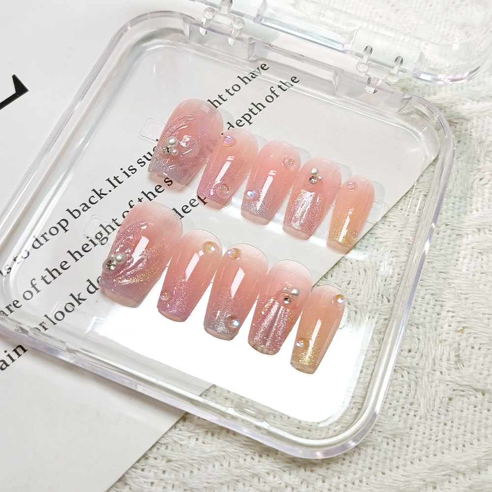 10 piezas de parche de manicura de ojo de gato de código dividido 3D brillo tridimensional con incrustaciones de diamantes uñas lindas y dulces uñas de vestir hechas a mano
