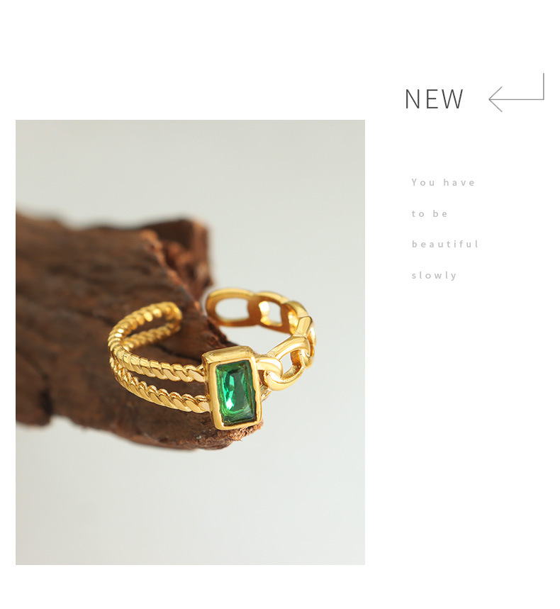 French Style Square Titanium Steel Plating Inlay Zircon Rings 1 Piece