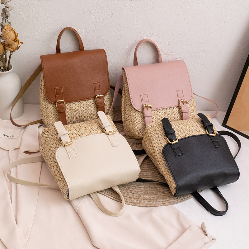 2024 nuevo tejido doble hebilla color mochila pequeña 2 personalidad coreana de diseño de nicho bolso