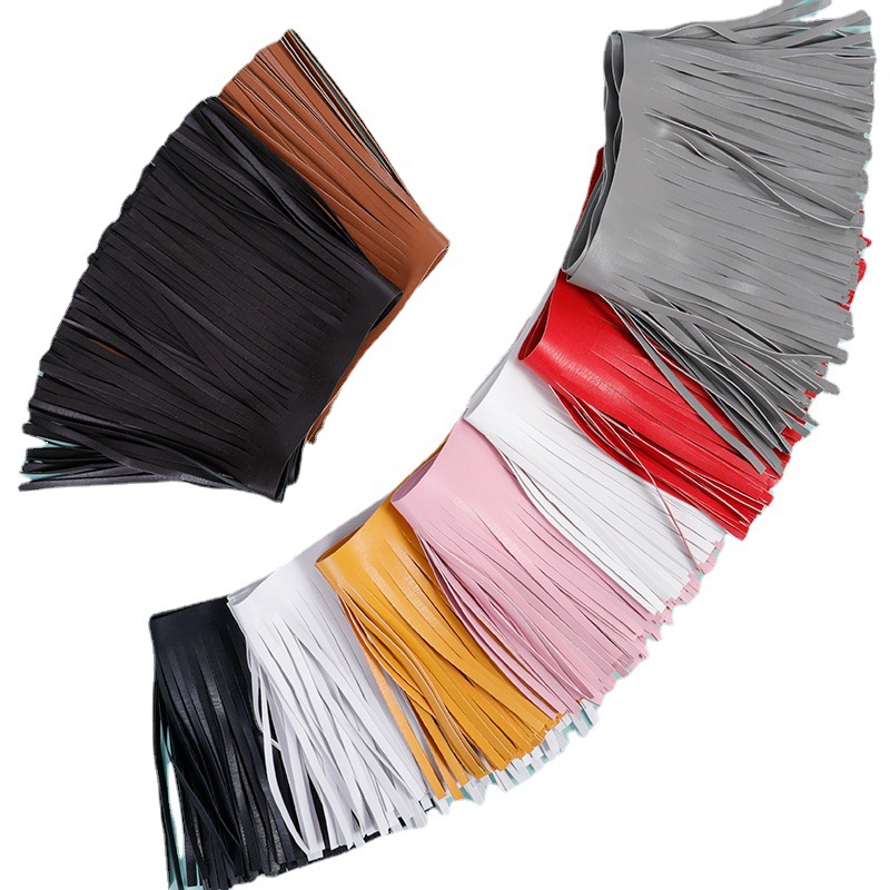 Cuero sintético de PU, cuero con flecos, cuero con borlas para bolsos, cuero sintético de PU de doble cara para ropa, flecos negros y rojos de fábrica