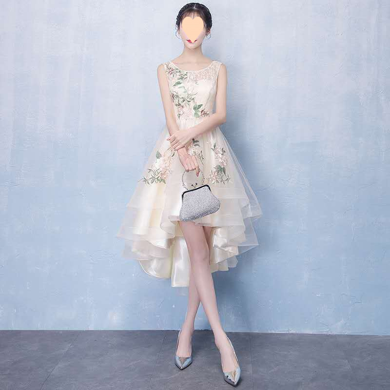 宴会晚礼服2019新款优雅旗袍前短后长款小礼服女中式伴娘服网红款