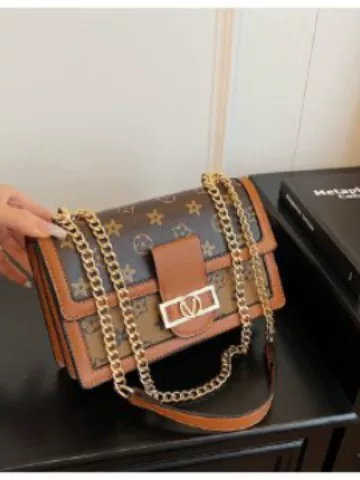 Pu Vintage Monogram Chain Bag Small Square Bag Magnetic Closure Shoulder Bag Crossbody Bag Retro Versatile Women's Bag