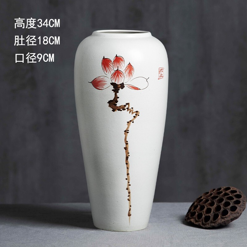 景徳鎮の陶磁器の花瓶の置物の客間の生け花の新しい中国式の玄関の装飾品の花器の復古の太い陶缶の植木鉢|undefined