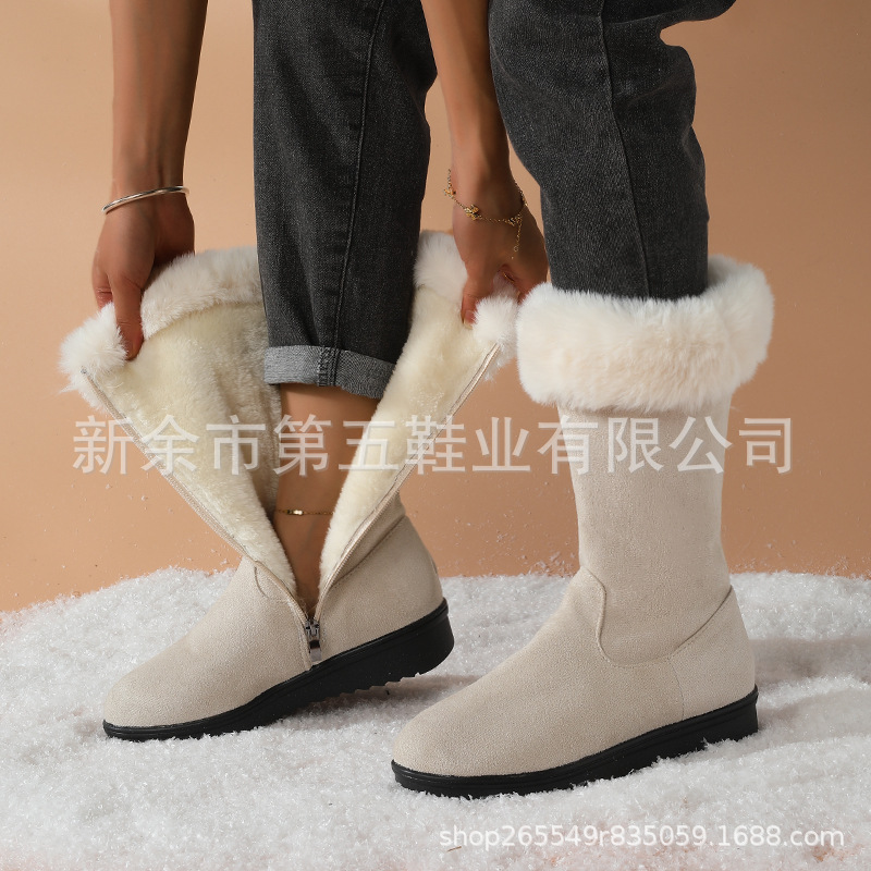 Cross-Border Autumn and Winter Large Size Flat Heel Furry Warm Snow Boots Mid-Calf Cross-Border Large Size 43 Cotton Boots for Women Factory Direct Sales