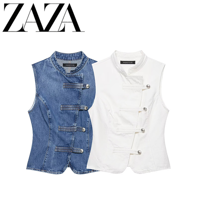 ZAZA hecho en casa estilo europeo al por mayor ropa de mujer de moda de cordón de nudillo chaleco de vaqueros 9942153 image 1