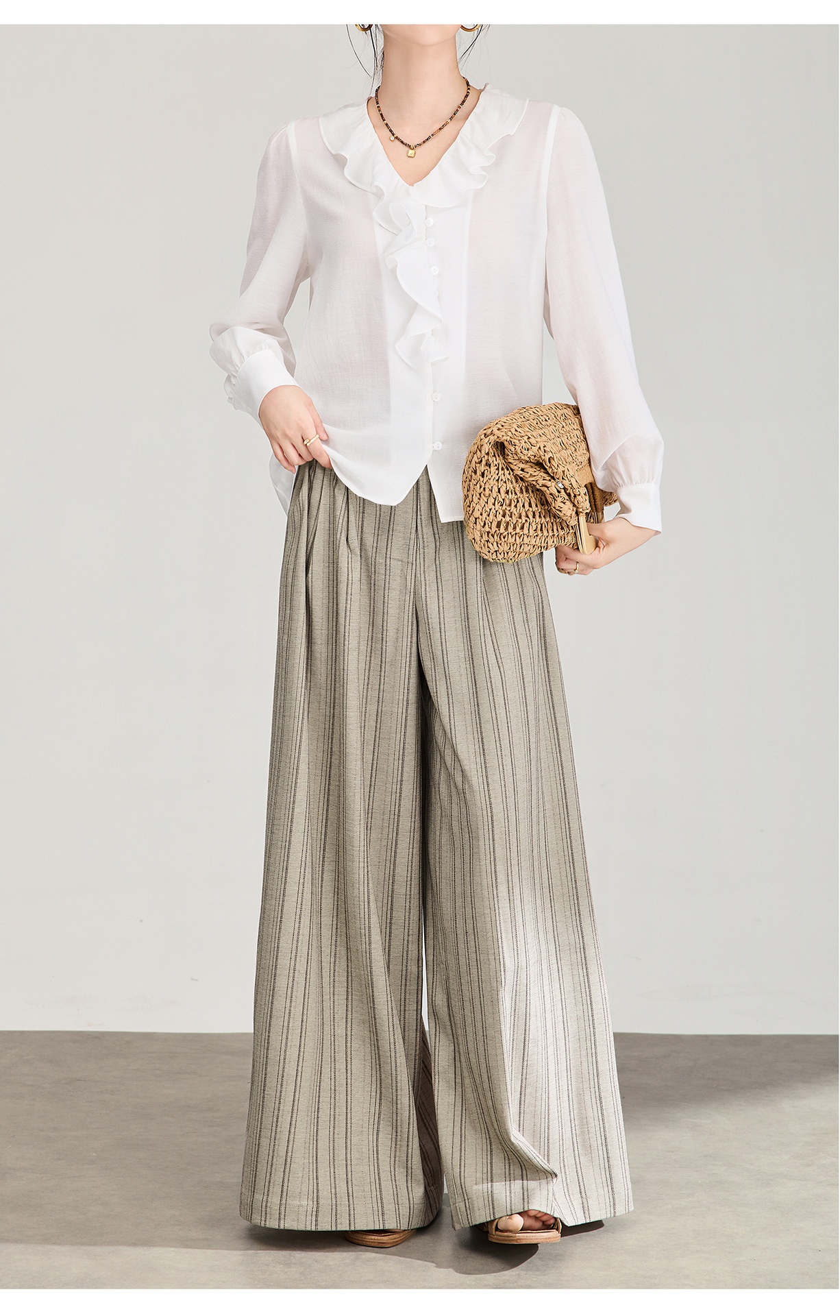 Quần culottes nữ ống rộng sọc kẻ dọc chất liệu tencel cao cấp phong cách công sở — màu kaki chi tiết 16