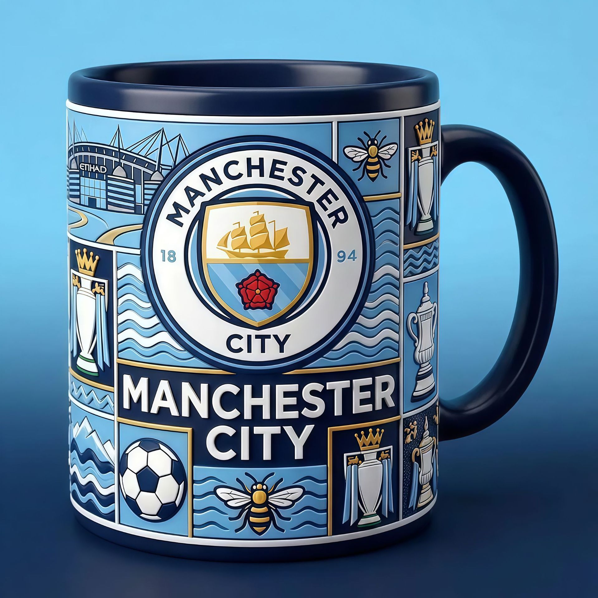 Nuevas tazas transfronterizas de tazas de café equipos de fútbol Manchester City Tottenham Chelsea marionetas rey taza de agua