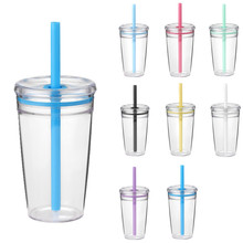 2025新款450ml单层塑料吸管杯奶茶杯咖啡杯多色糖果吸管水杯