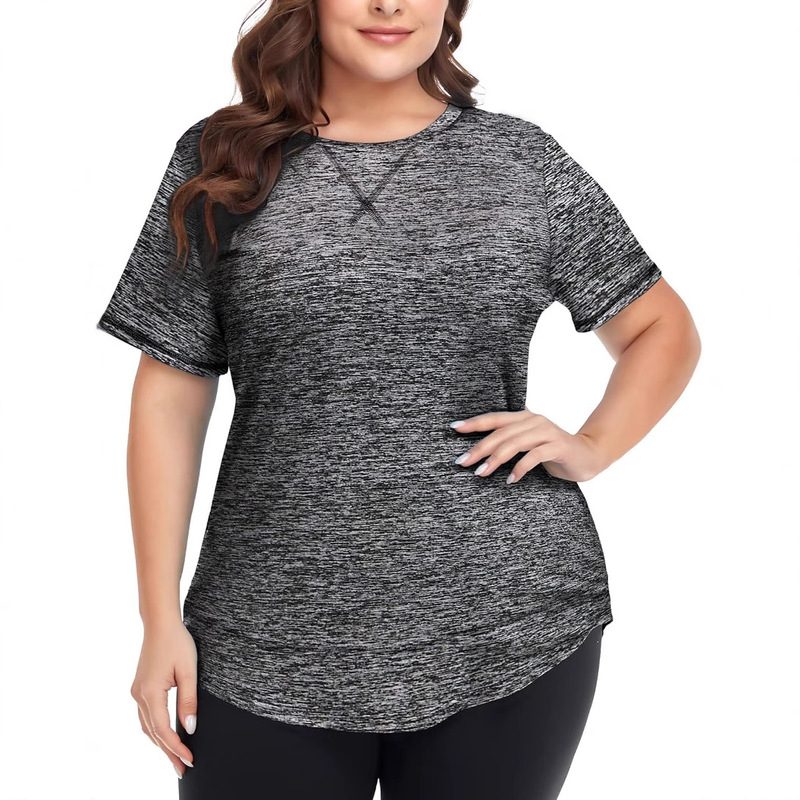 2025 Amazon plus size Women's Summer Sports Short-sleeved Cool T-shirt Yoga Fitness Quick-drying Cationic Top