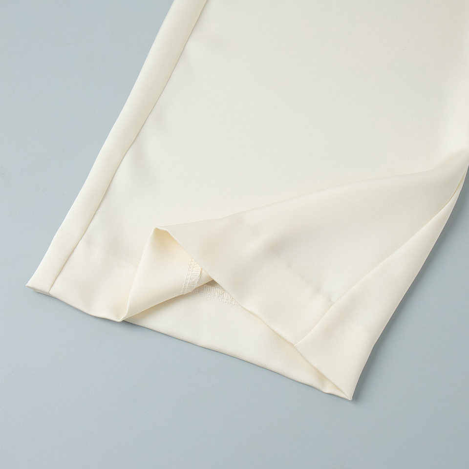 Quần ống rộng nữ cạp cao chất liệu satin trơn, form rộng thoải mái — Màu be, Xanh lá cây chi tiết 9