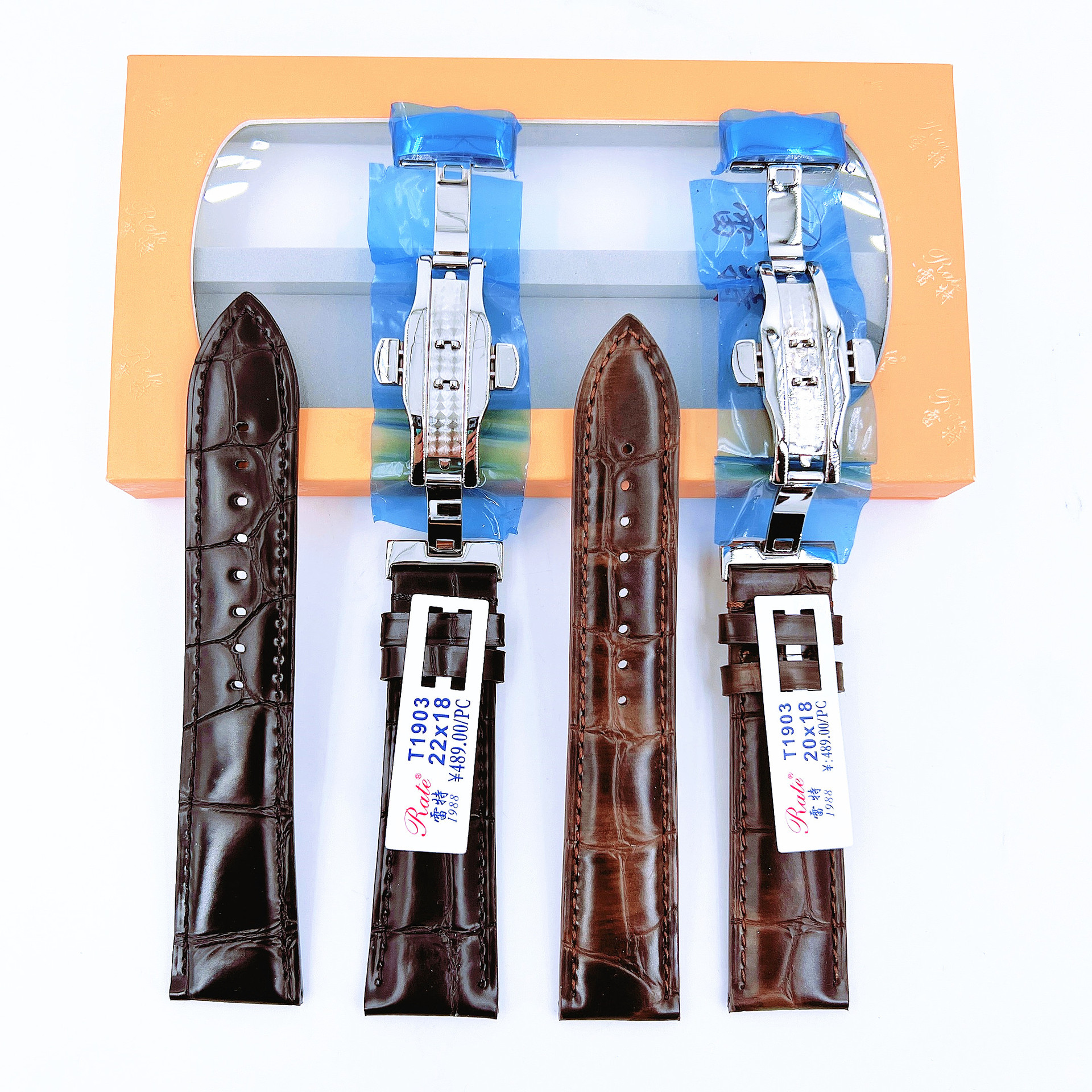 T1903标价489头层真皮男女牛皮表带真皮表带自动蝴蝶黑棕手表皮带