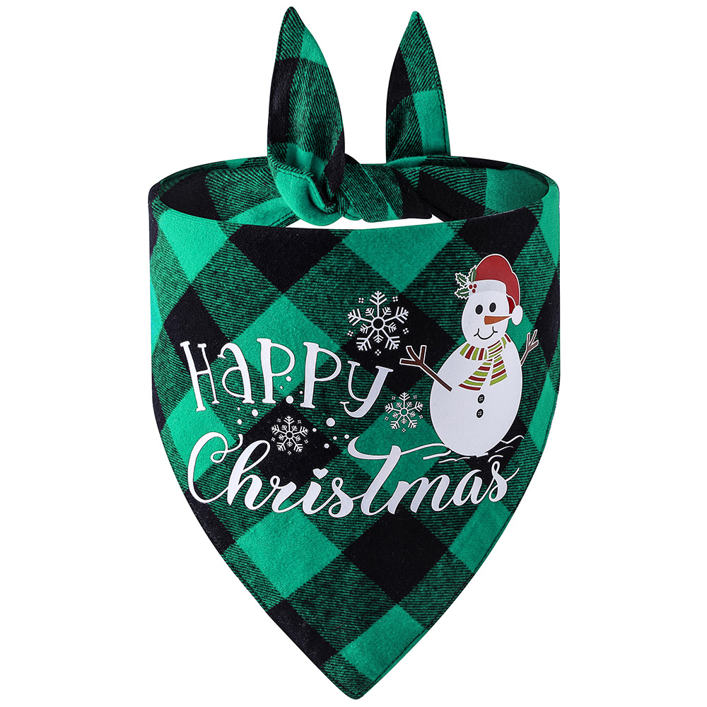 Nueva tela escocesa de algodón transfronterizo perro mascota bufanda triángulo toalla perro impreso saliva toalla Navidad dibujos animados al por mayor