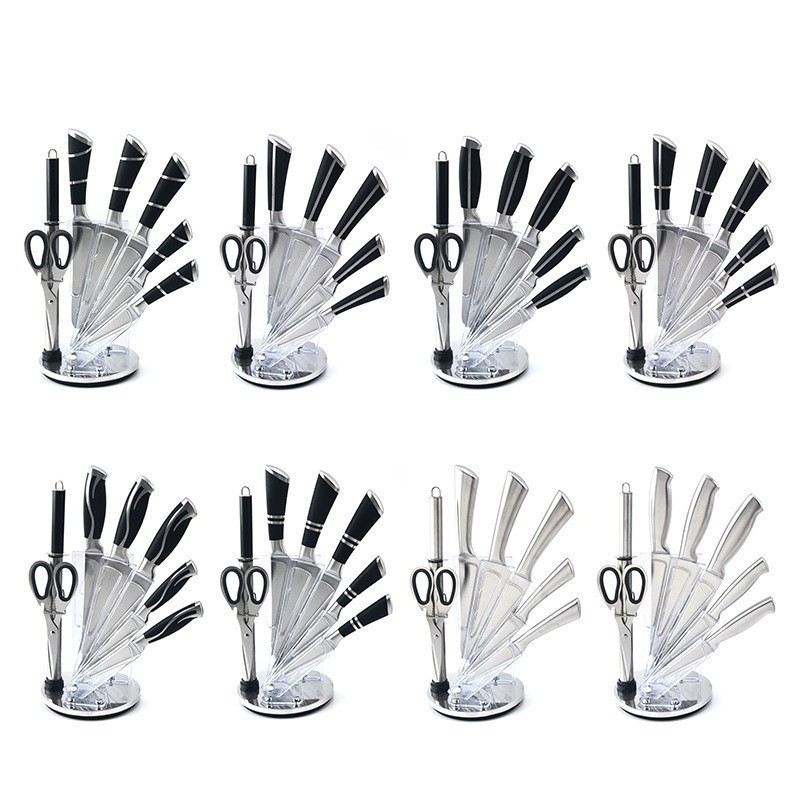 Venta caliente transfronteriza de acero inoxidable mango hueco cuchillo de cocina de nueve piezas conjunto cuchillo de cocina regalo conjunto cuchillo de cocina del hogar