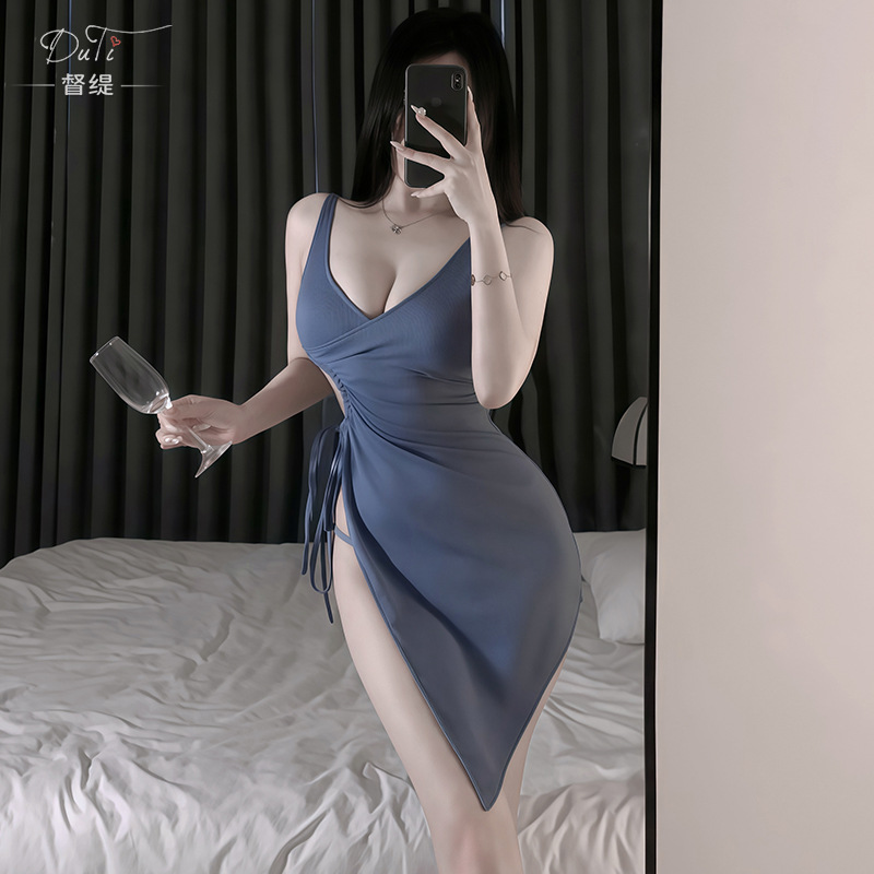 Dutti 섹시한 속옷, 높은 슬릿과 로프, 순수한 욕망의 핫 소녀 드레스, 유혹적인 작은 가슴, 섹시한 잠옷