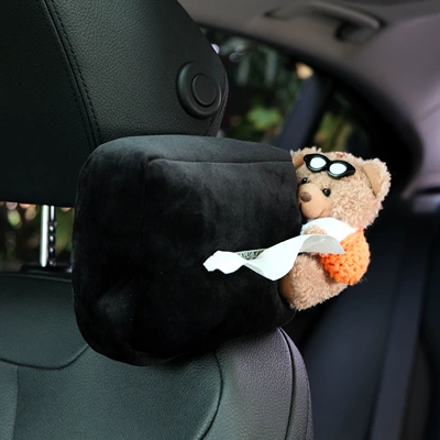 Box Car Interior Decoration, Car tissue box/set - glasses-white-t-orange-bag-brown-bear-right-black-velvet-bag