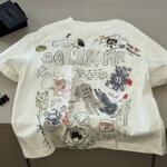 儿童涂鸦短袖t恤2026夏季男童圆领休闲t中大童上衣宝宝百搭短袖t