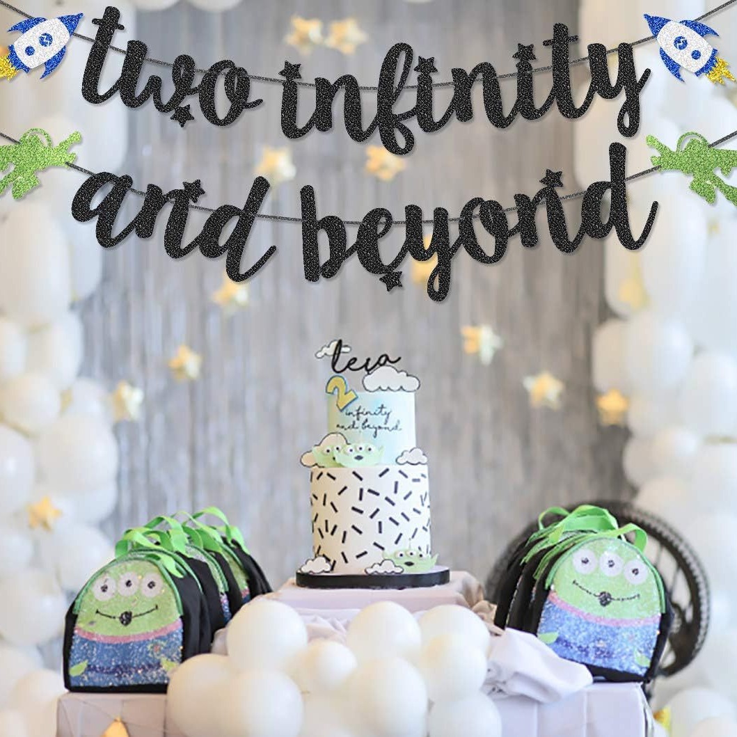 2 cumpleaños decoración de fiesta de cumpleaños para niños bandera tirar de la bandera 2024 nuevo flash patrón de la venta caliente transfronteriza