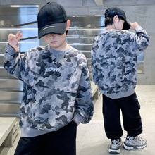 跨境男童迷彩拼接卫衣春秋长袖宽松休闲套头韩范潮流男孩个性上衣